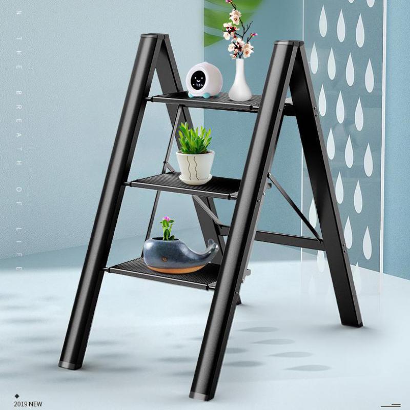 Изображение товара: Складная лестница, домашняя лестница в елочку, внутренняя Толстая стойка из алюминиевого сплава, трехступенчатый стул-лестница, металлический ступенчатый стул