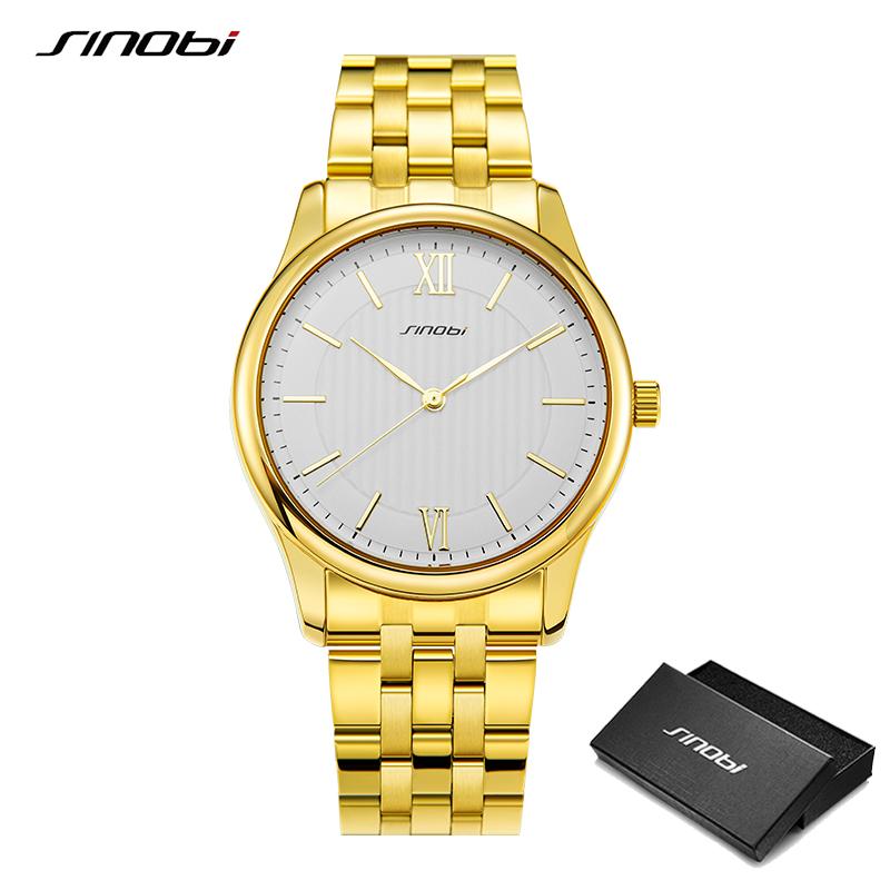Изображение товара: SINOBI золотые часы мужские роскошные золотые полностью стальные спортивные кварцевые часы для мужчин светящиеся водонепроницаемые наручные часы коробка reloj hombre