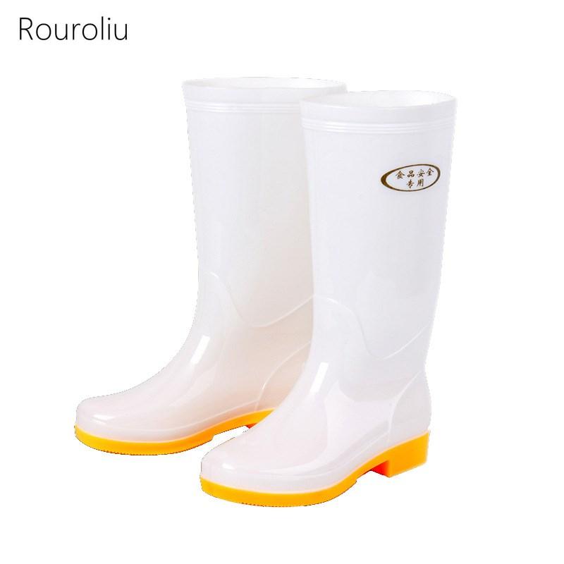 Изображение товара: Сапоги Rouroliu мужские высокие, водонепроницаемые резиновые сапоги из ПВХ, безопасная рабочая обувь для кухни, Осень-зима 2021
