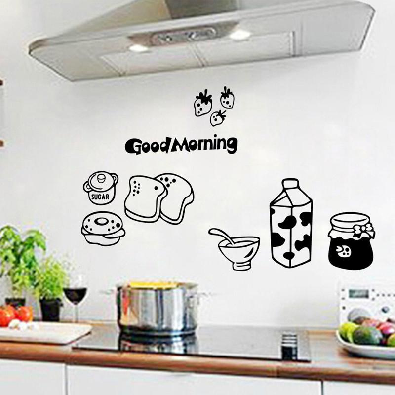 Изображение товара: 1 шт. креативная Настенная Наклейка для кухни, виниловая настенная наклейка на холодильник с молочным хлебом, черно-белая наклейка, домашний художественный декор, фридж