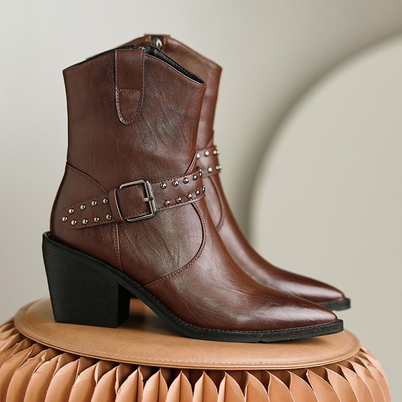 Изображение товара: Женские кожаные ботинки на платформе, теплые короткие ботильоны на высоком каблуке, водонепроницаемая обувь для воды, большой размер 34-43, для осени и зимы