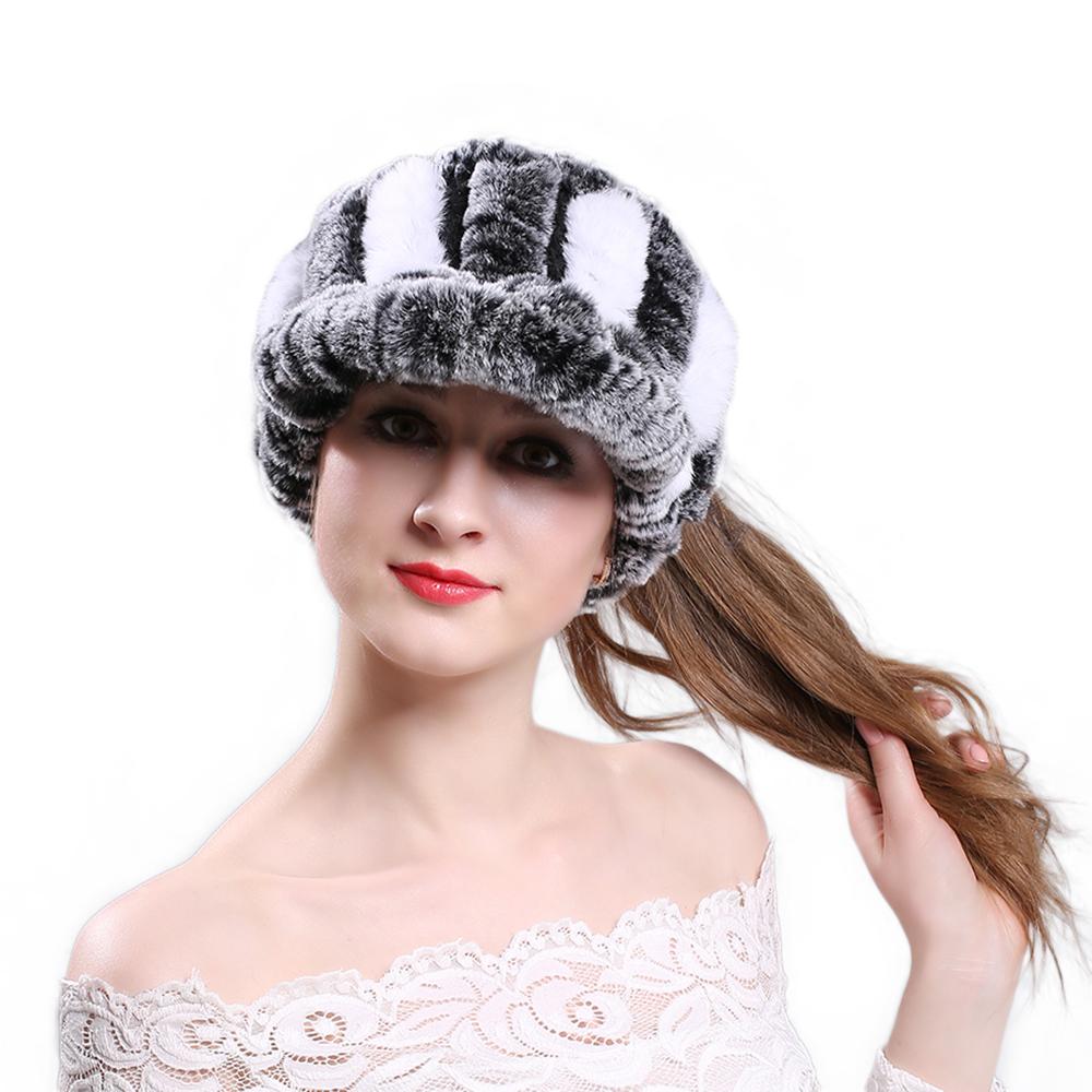 Изображение товара: Зимние Модные вязаные шапки из натурального меха женские теплые шапочки облегающие Лыжные шапки для снега