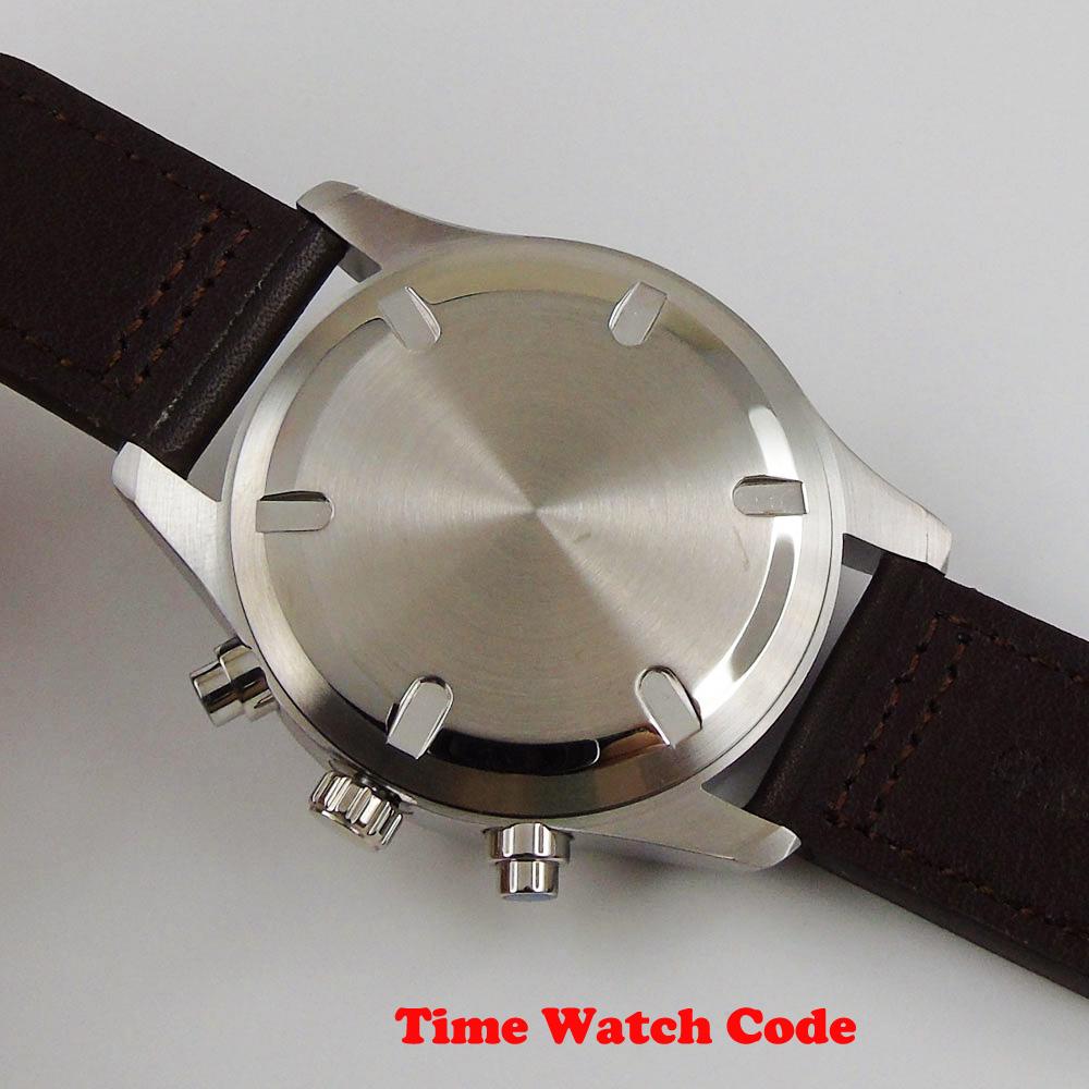 Изображение товара: Corgeut 42 мм кварцевые мужские наручные часы с хронографом, секундомером, отображением даты недели, кожаным ремешком, синим циферблатом, календарем
