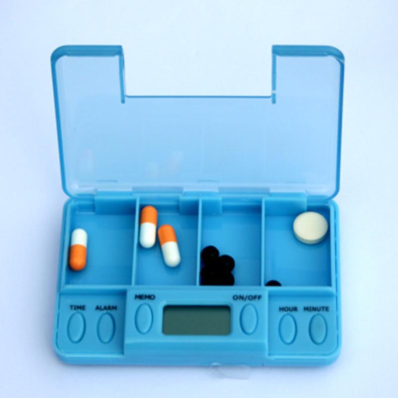 Изображение товара: 4 сетки Интеллектуальный пластиковый ящик для хранения электронный таймер напоминание медицина коробки будильник таймер таблетки Настольный органайзер контейнер для таблеток