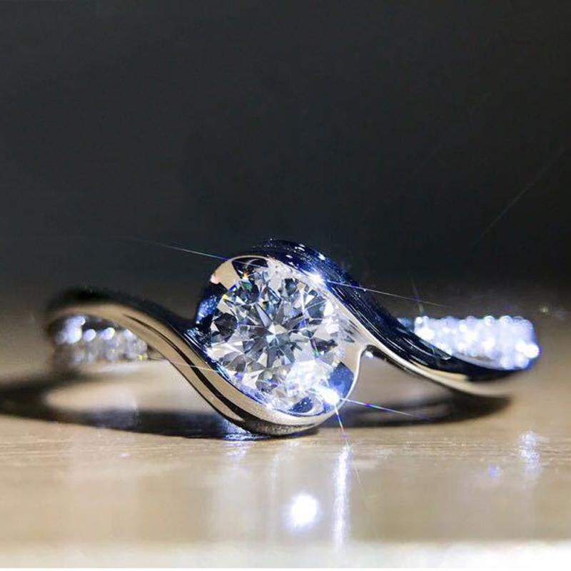 Изображение товара: Классическое Обручальное кольцо с белым кубическим цирконием, женское, супер блестящее, стразы, обручальное кольцо CZ кольца из серебра 925 пробы, ювелирные изделия R321