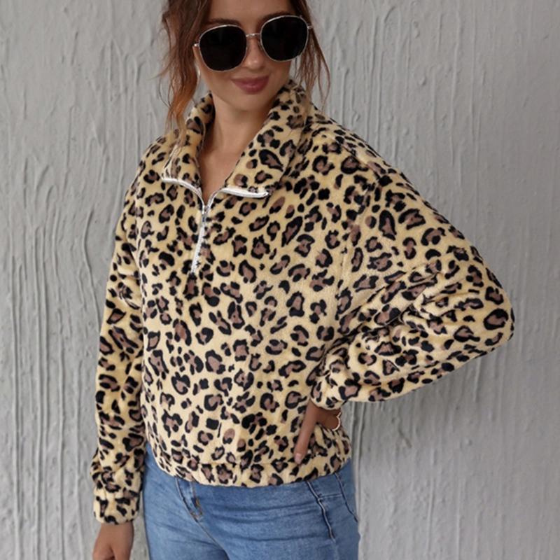 Изображение товара: Women's Soft Leopard Print Faux Fur Hooded Jacket Casual Zipper Polar Fleece Jacket Leopard Print