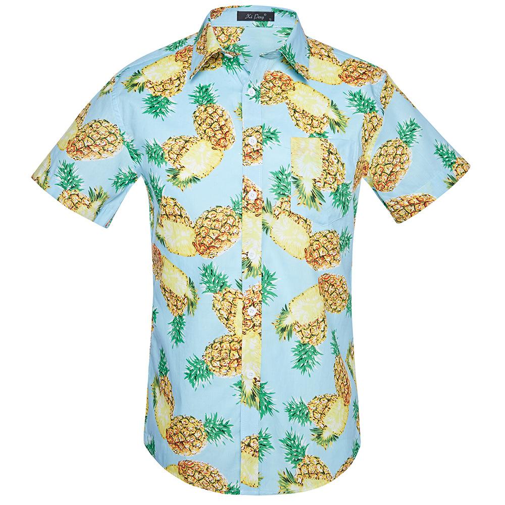 Изображение товара: Мужская рубашка с принтом ананасов, с коротким рукавом и отложным воротником