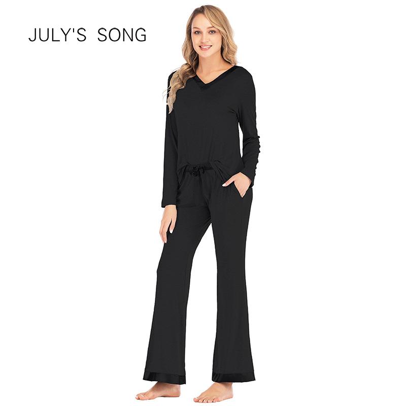 Изображение товара: Женский пижамный комплект JULY'S SONG, из двух предметов, свободная пижама с длинным рукавом, для осени и зимы