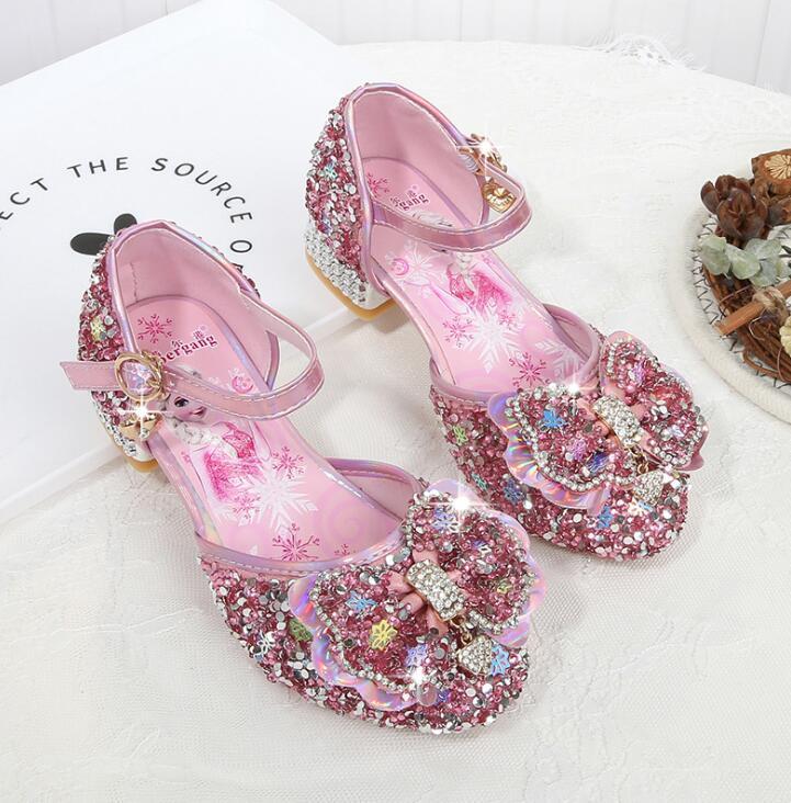 Изображение товара: Новинка; Детские сандалии принцессы; Свадебные вечерние туфли с блестками для девочек; Детские модельные туфли для девочек; Босоножки на высоком каблуке для девочек