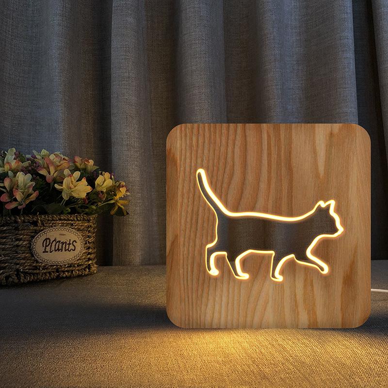 Изображение товара: 3d Светодиодная деревянная настольная лампа в виде милого кота, детский креативный ночник для спальни, домашний декор, Прямая поставка