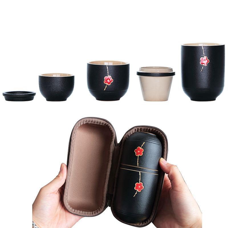 Изображение товара: Портативный черный керамический концентрический стакан сливы путешествия Экспресс один горшок, три чашки с керамическим фильтром офисные подарки