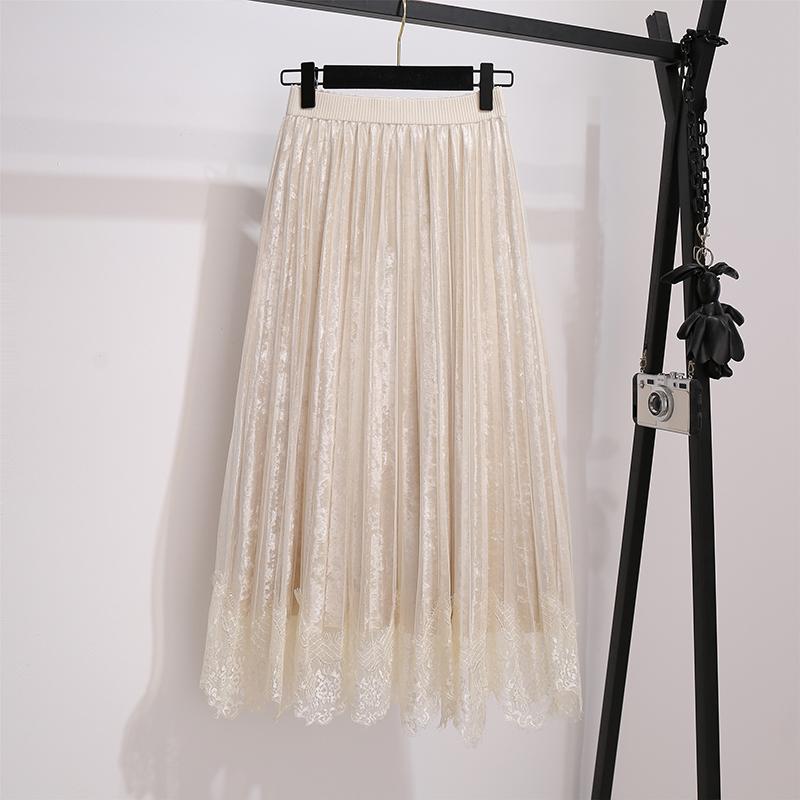 Изображение товара: Женская длинная Плиссированная юбка, Черная кружевная юбка большого размера в Корейском стиле, модель D0432 большого размера d в винтажном стиле
