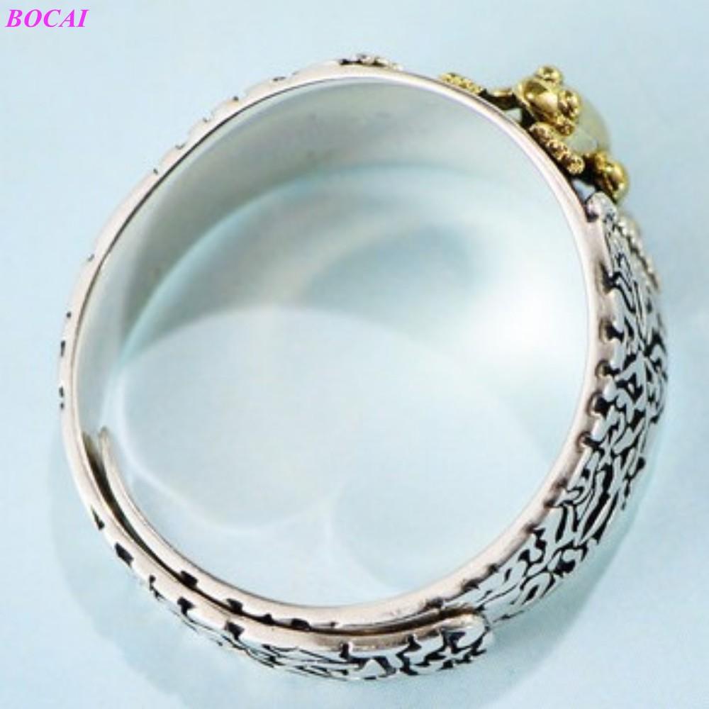 Изображение товара: Мужские и женские ретро-кольца BOCAI S925 из стерлингового серебра, резное кольцо из тайского серебра с привлечением богатства и жабы, модное кольцо из серебра 925 пробы