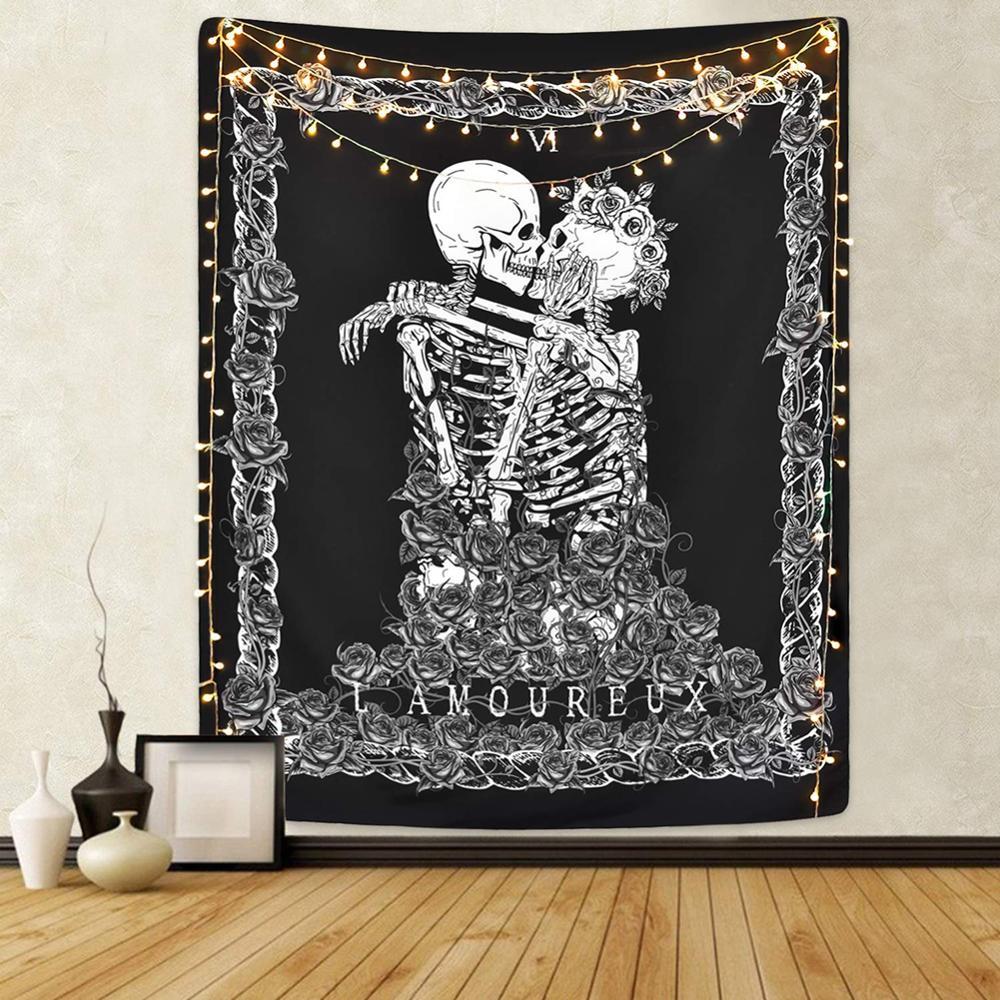 Изображение товара: Гобелен с принтом мандалы и черепа, Настенное подвесное одеяло, коврик для йоги, украшение для спальни, богемное пляжное полотенце, скатерть, гобелен на Хэллоуин