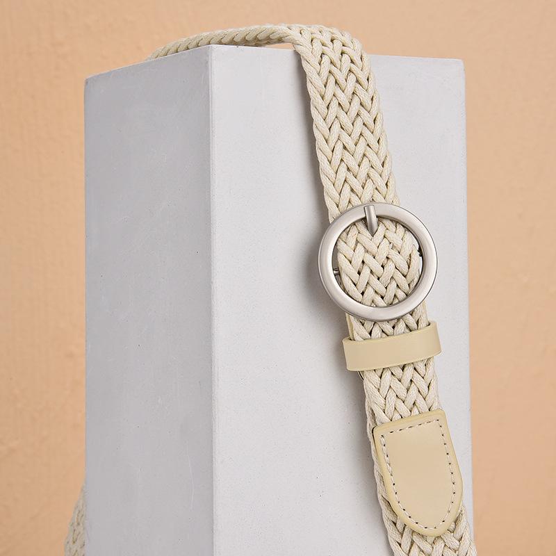 Изображение товара: Женский Плетеный ремень в стиле бохо, летний пояс с круглой металлической гладкой пряжкой