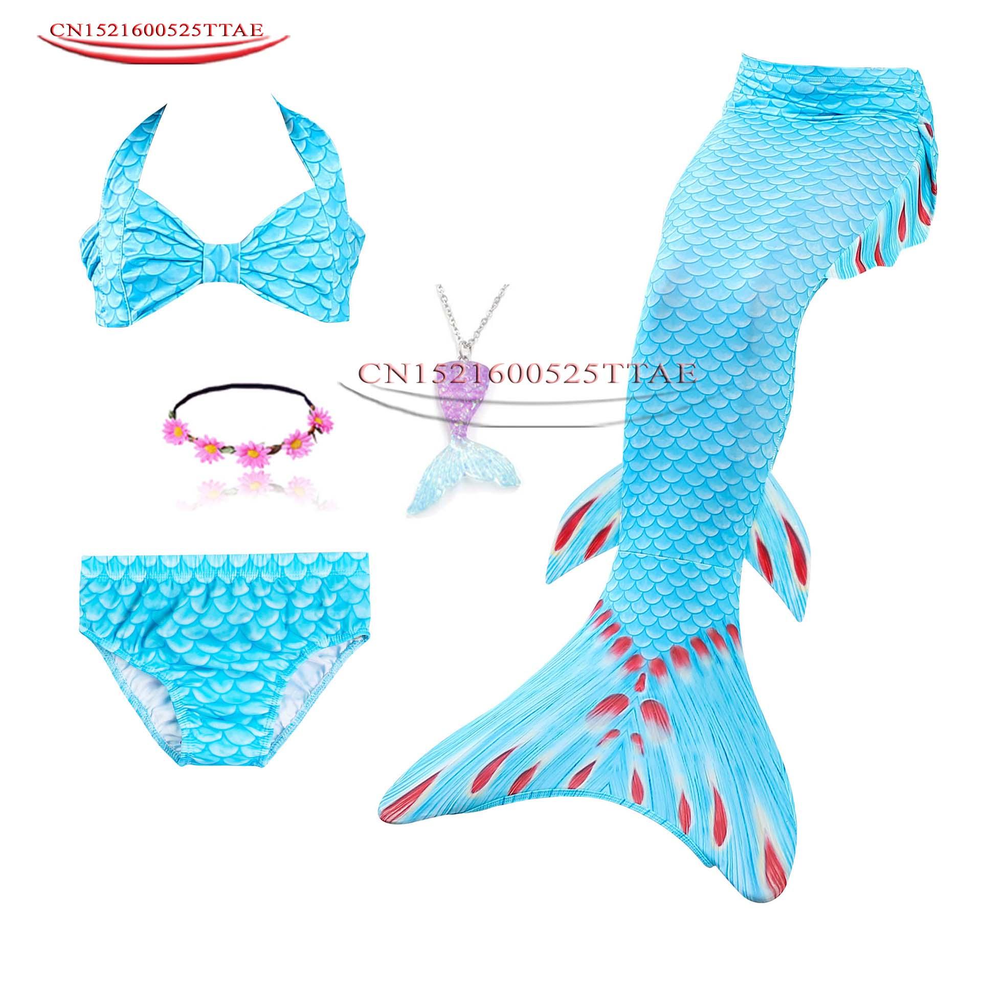 Изображение товара: Детский купальный костюм русалки для девочек 2020, купальный костюм бикини, купальный костюм с хвостом русалки, парики для косплея