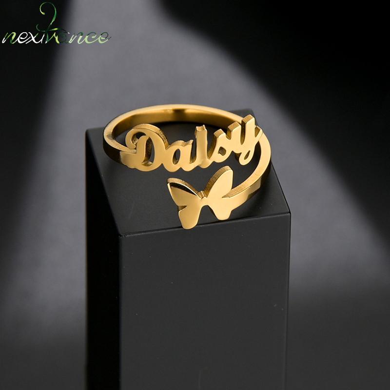 Изображение товара: Nextvance персонализированные кольца с двумя именами, регулируемые кольца с бабочками, кольца с именем сердца, детские пары, имена, подарок маме на день рождения