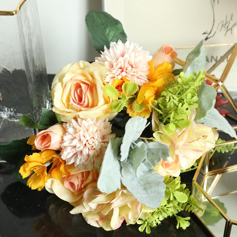 Изображение товара: Европейский Букет роз хризантем, имитация растения, свадьба, домашний фестиваль, украшение для вечеринки, сделай сам, цветы для невесты