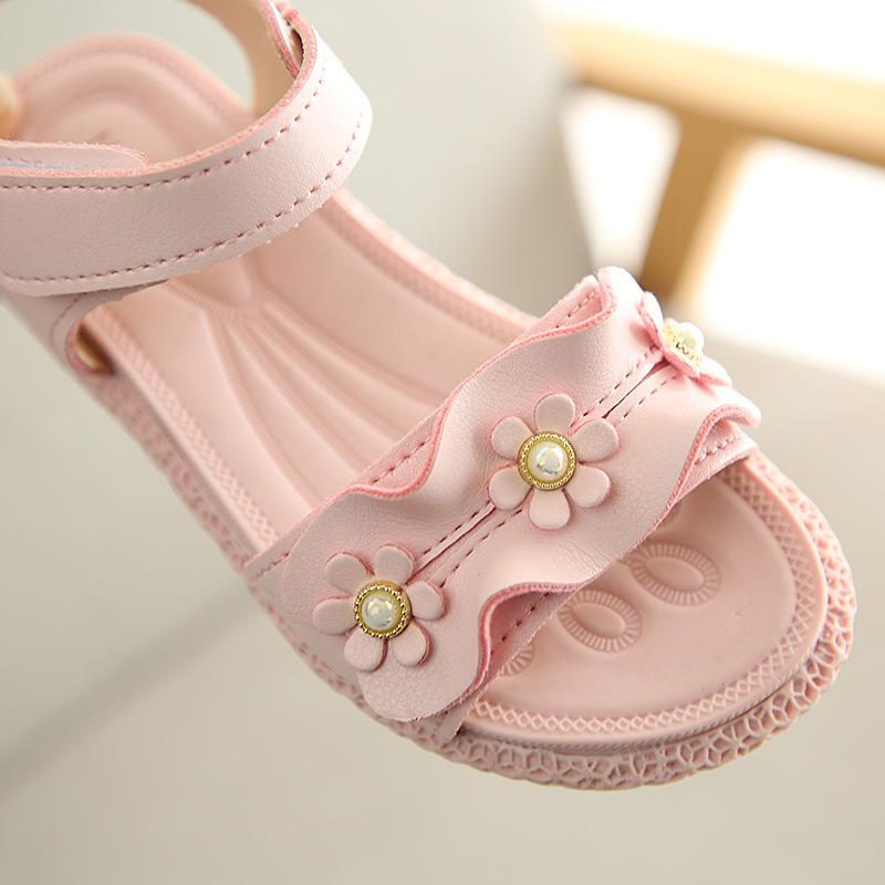 Изображение товара: Сандалии для девочек; Летняя детская обувь; Красивая обувь принцессы с цветочным принтом для девочек; Детские сандалии на плоской подошве; Сандалии-гладиаторы с мягкой подошвой для маленьких девочек