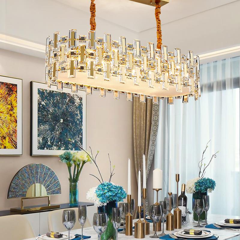 Изображение товара: Современная светодиодная хрустальная люстра, роскошные золотые люстры из нержавеющей стали, хрустальный абажур для гостиной, подвесные потолочные светильники