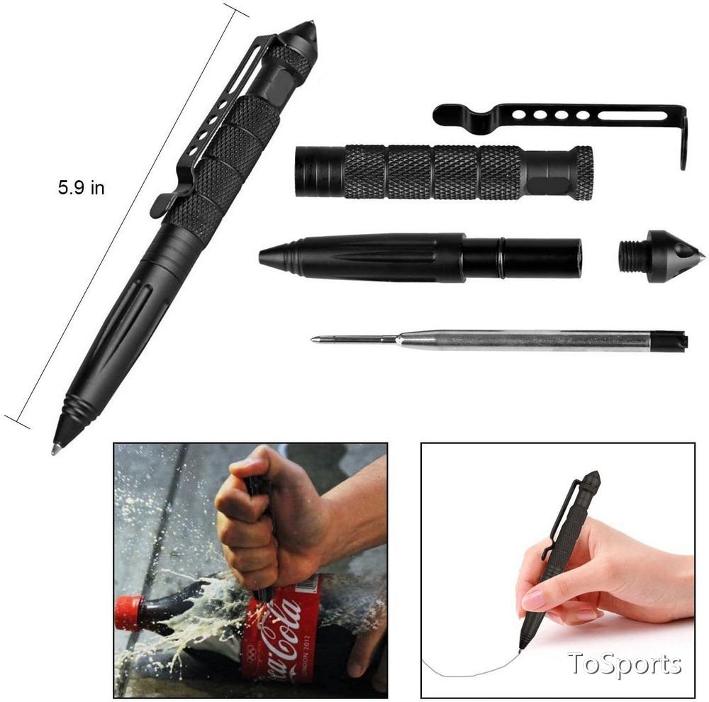 Изображение товара: 4-цветная тактическая ручка, инструмент для самозащиты, многофункциональная ручка, нож из алюминиевого сплава и стекла, уличные инструменты для выживания, ручка для самообороны