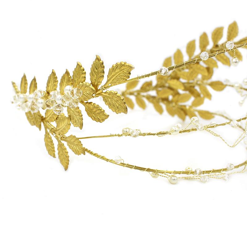 Изображение товара: Обруч для волос женский многослойный с листьями и кристаллами, с жемчугом