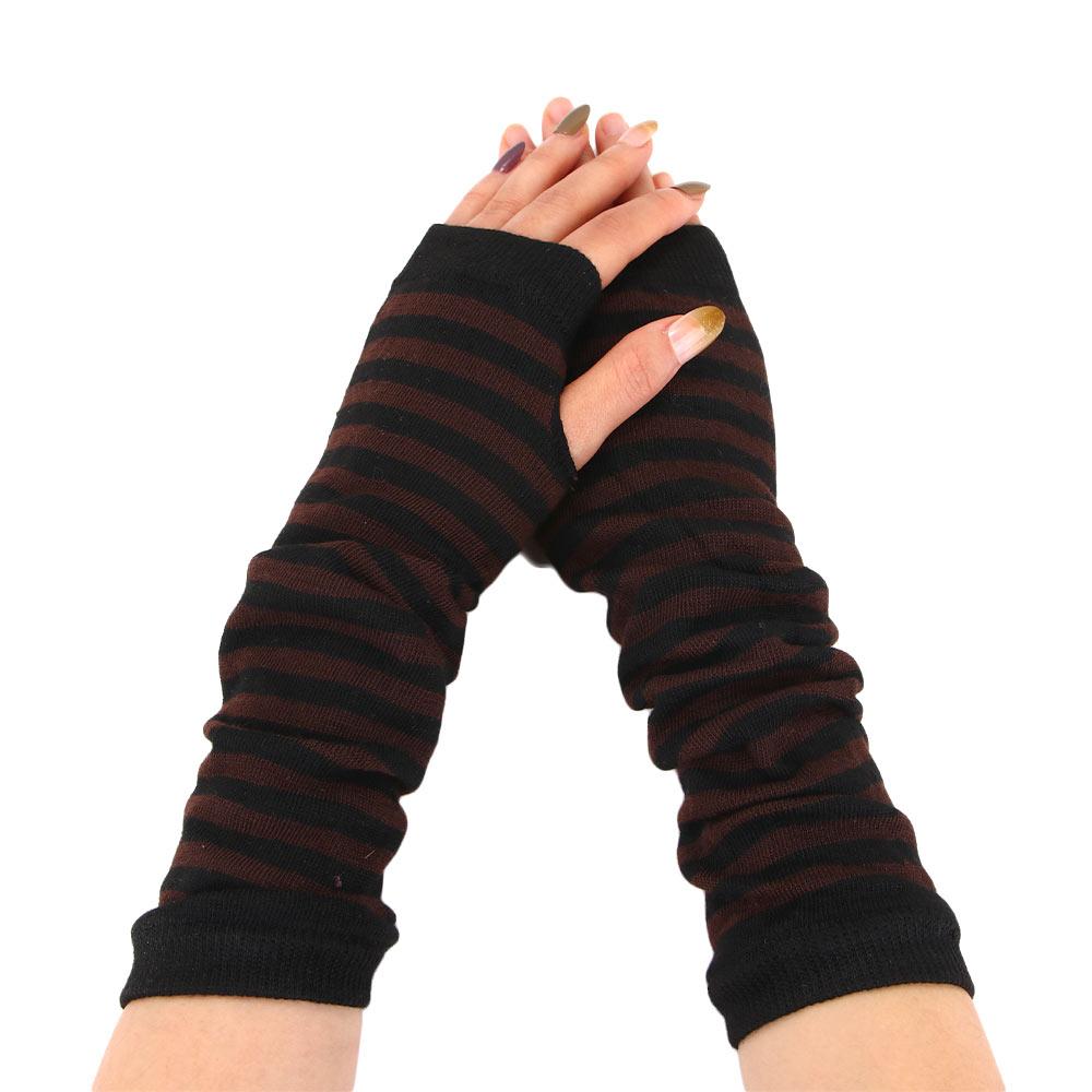Изображение товара: Перчатки женские вязаные, до локтя, в полоску, 2021