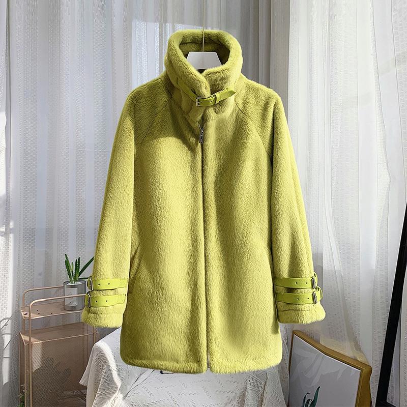 Изображение товара: Женское Свободное пальто средней длины, зимнее теплое Свободное пальто из искусственного меха с воротником-стойкой, модель A294 в Корейском стиле