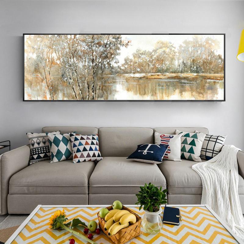 Изображение товара: Abstract Landscape Oil Painting Posters and Prints Wall Art Canvas Painting Trees and Lakes Pictures for Living Room No Frame