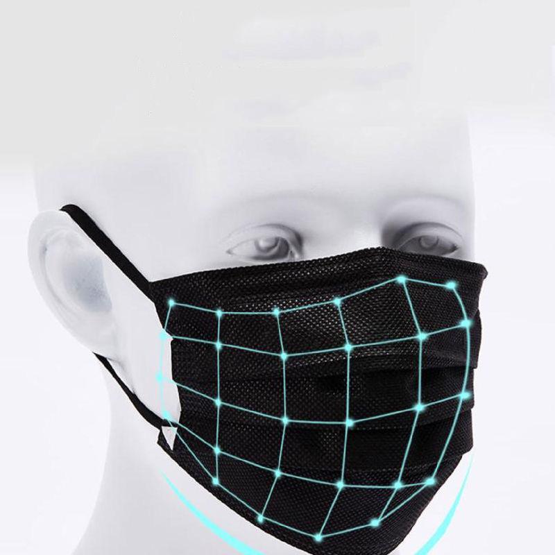 Изображение товара: Быстрая Доставка в течение 24 часов! Одноразовая Черная защитная маска для взрослых, пылезащитная трехслойная маска с фильтром и ушной петлей, Нетканая маска для лица и рта