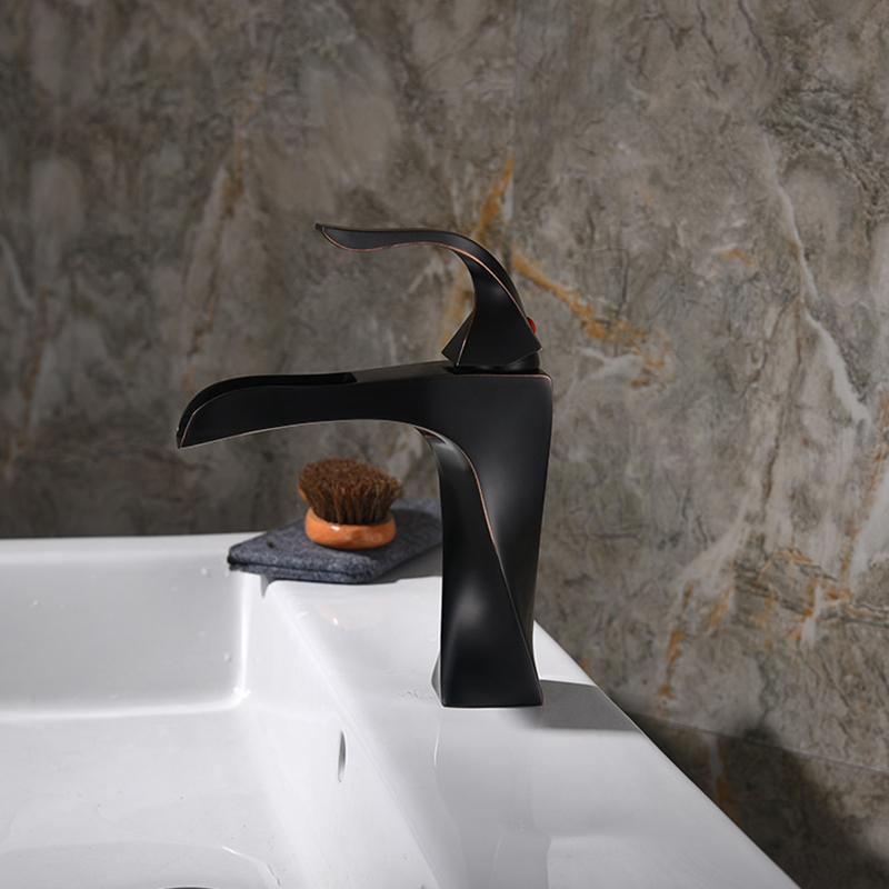Изображение товара: Смеситель для раковины в ванную комнату, кран для раковины с одной ручкой, для холодной и горячей воды, черный/никелевый кран