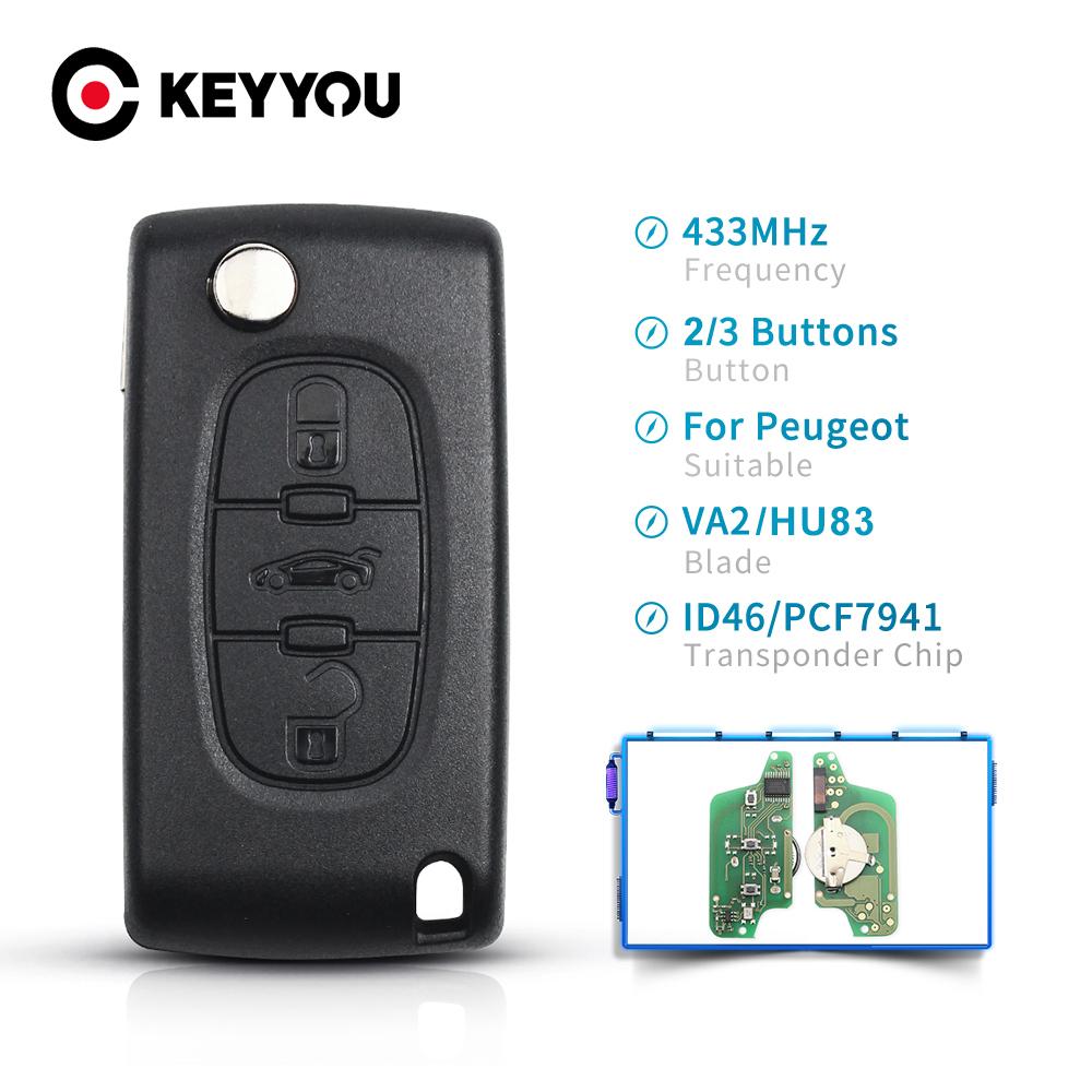 Изображение товара: KEYYOU 2/3BT CE0523 CE0536 Remote Key Fob 433Mhz ASK For Peugeot 307 308 408 3008 433MHz ID46 Chip Car Flip Key VA2/HU83 Blade