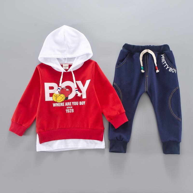 Изображение товара: Комплекты детской одежды на весну и осень, хлопковая Спортивная футболка с капюшоном для маленьких мальчиков, свитер, рубашка, штаны, комплекты, детские повседневные Костюмы для мальчиков