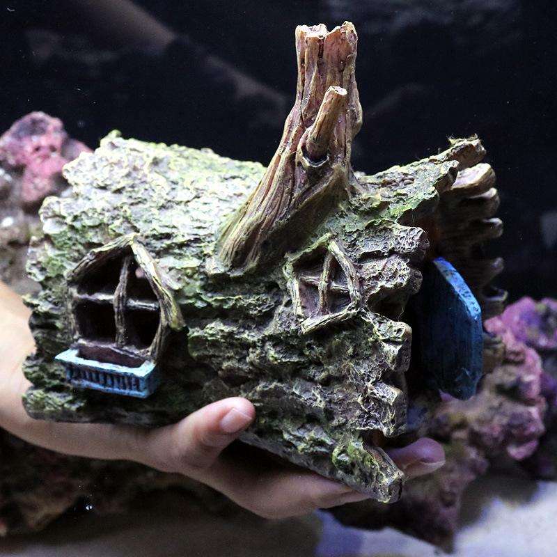 Изображение товара: Полимерные аквариумные украшения, Искусственный деревянный дом, пещера, Фотофон для украшения аквариума