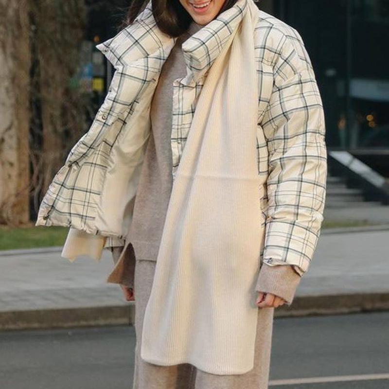 Изображение товара: Женские повседневные белые клетчатые осенне-зимние женские парки с высоким воротником и длинным рукавом женское теплое пальто уличная мода парки 2020