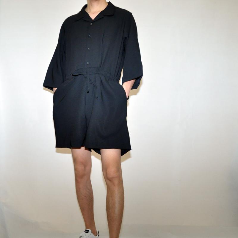 Изображение товара: Комбинезон мужской с отложным воротником, свободный Ромпер в Корейском стиле, шорты с рукавами семь восьмых, лето-весна