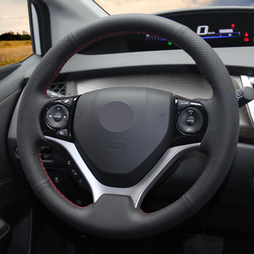 Изображение товара: Прошитая вручную черная искусственная кожа Нескользящая чехол рулевого колеса автомобиля для Honda Civic 9 2012-2015