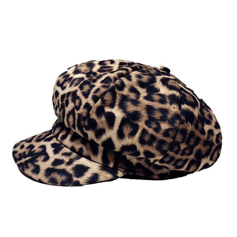 Изображение товара: Женский берет с леопардовым принтом, зимняя теплая шапка художника в стиле ретро, в британском стиле, восьмиугольная шапка в морском стиле, уличная кепка газетчика