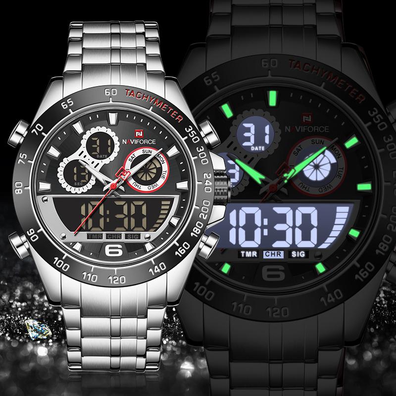 Изображение товара: Часы наручные NAVIFORCE Мужские кварцевые, роскошные Брендовые спортивные водонепроницаемые полностью стальные, с хронографом