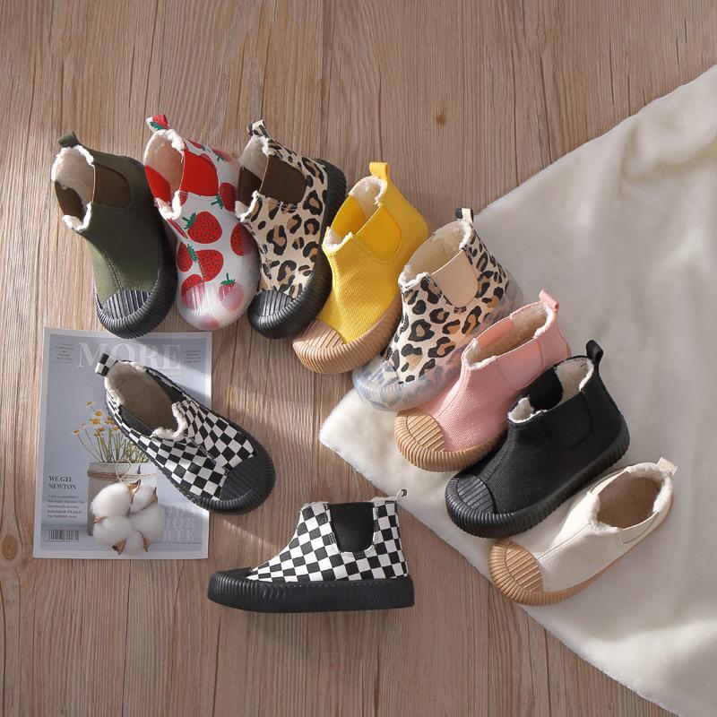 Изображение товара: Осенне-зимняя детская повседневная обувь, модные леопардовые ботинки из ягненка для маленьких мальчиков, детские ботинки для девочек, парусиновая обувь для детей