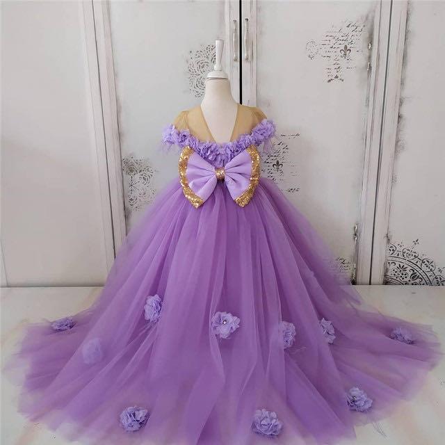Изображение товара: Сиреневое платье для младенцев, маленьких девочек, бальное платье принцессы, маленькие яркие Платья с цветочным рисунком, платье с бантом на спине
