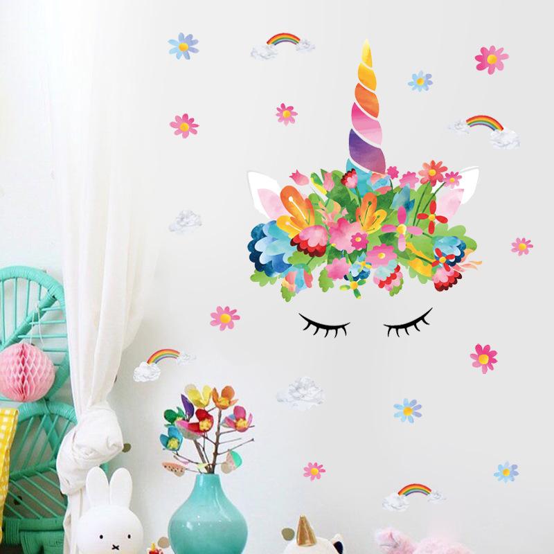 Изображение товара: Юбки-пачки радужной расцветки с цветочным рисунком Наклейка на стену в форме единорога в детской комнате дома украшения съемные обои гостиная спальня потолок настенные наклейки единорога