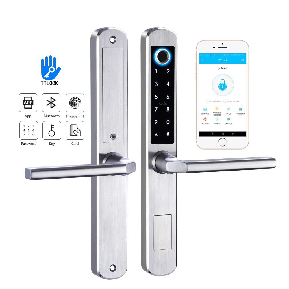 Изображение товара: Дверные замки Freecan с Биометрическим отпечатком пальца, электронный смарт-Дверной замок, RFID-карта, замок с паролем для алюминиевой стеклянной двери