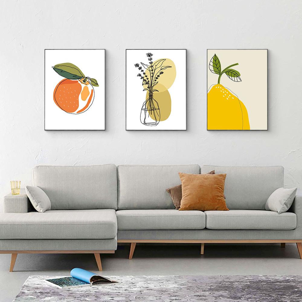 Изображение товара: Апельсиновые фрукты с листьями, настенные художественные плакаты и принты, Минималистичная живопись, HD настенные картины для гостиной, домашний декор