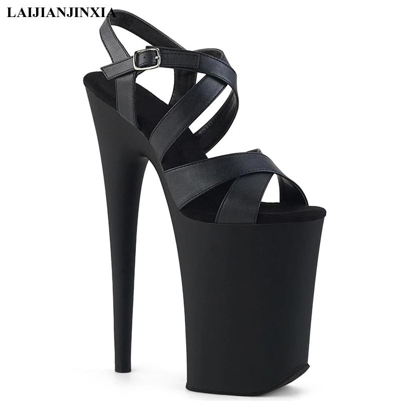 Изображение товара: LAIJIANJINXIA, новинка, 9 дюймов, черная обувь на платформе, Высота 23 см, сандалии на высоком каблуке, обувь для танцев на шесте, женская обувь