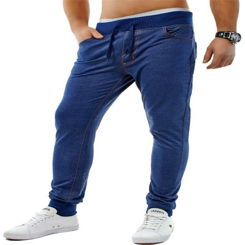 Изображение товара: Джинсы мужские однотонные хлопковые, винтажные брюки с завязкой на талии, рабочие штаны с эластичным шнурком, свободные джинсы, лето