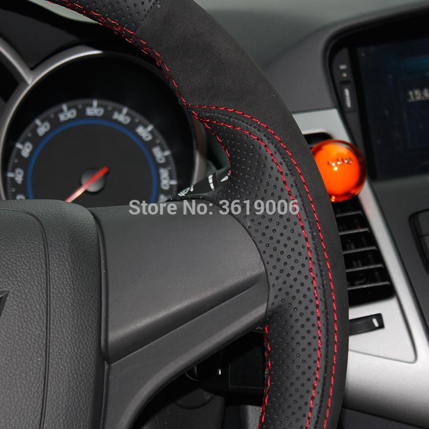 Изображение товара: Оплетка руля «сделай сам» чехол черная замша черный кожаный ручного шитья для Chevrolet Cruze Aveo