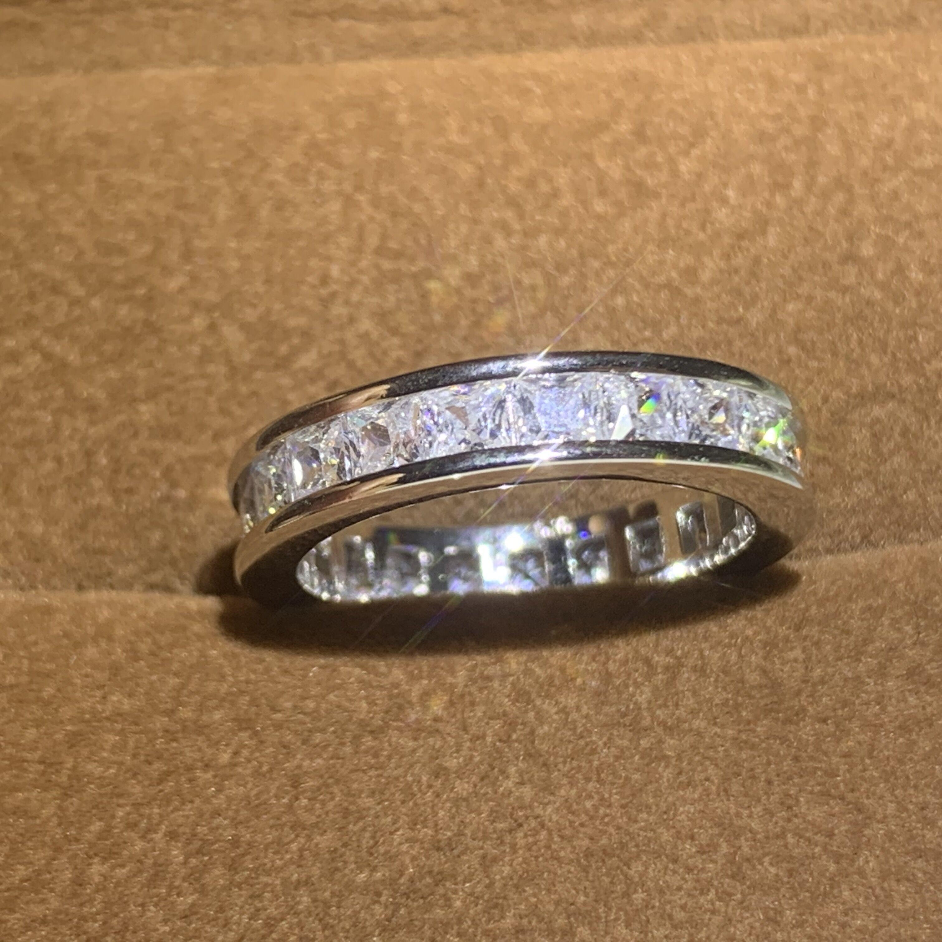 Изображение товара: Роскошное кольцо паве AAAAA Cz 925 Стерлинговое серебро обручальное кольца для мужчин и женщин винтажное вечерние ювелирное изделие