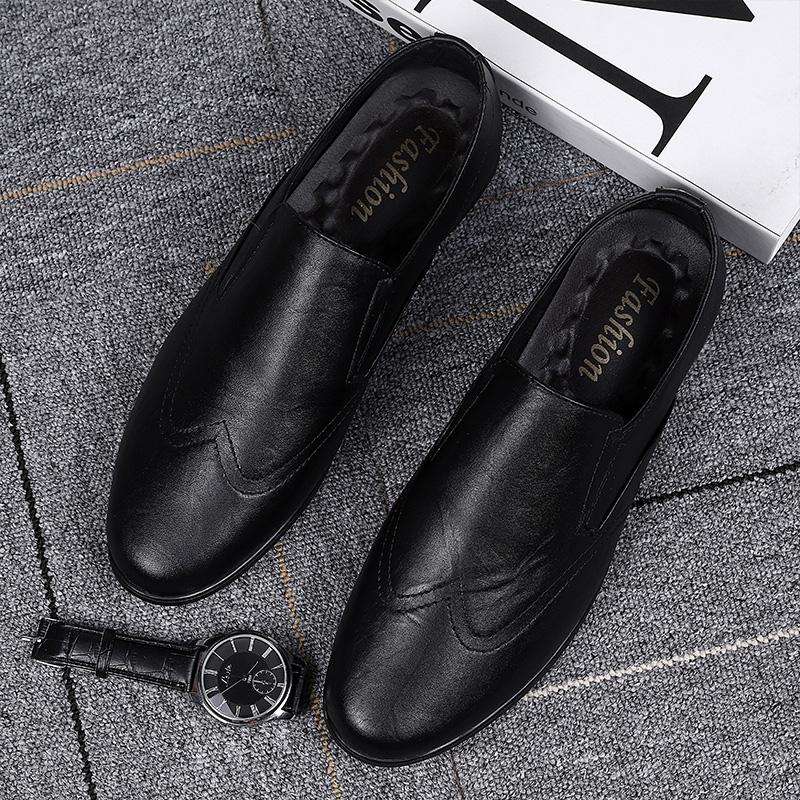 Изображение товара: New Men Peas Shoes Genuine Leather Black Loafers Shoes Men Business Formal Dress Men Designer Shoes 37-46 Men Handmade Shoes %