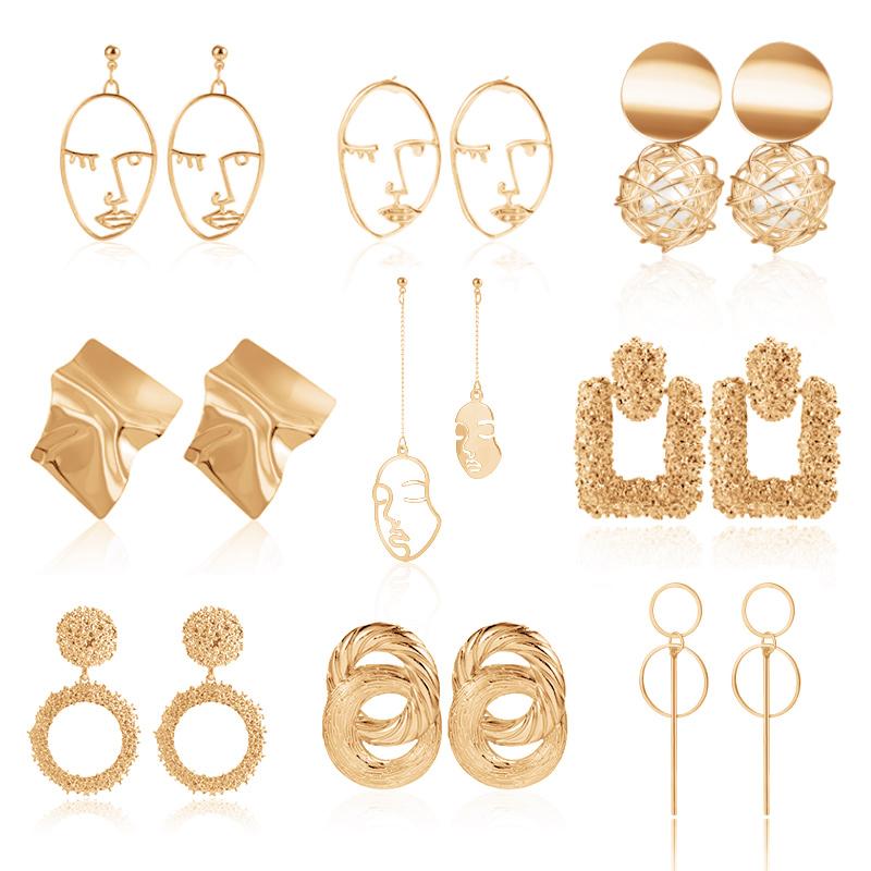 Изображение товара: Женские Геометрические серьги X & P, металлические висячие серьги золотистого цвета в винтажном стиле, свисающие серьги с бриллиантами, 2019